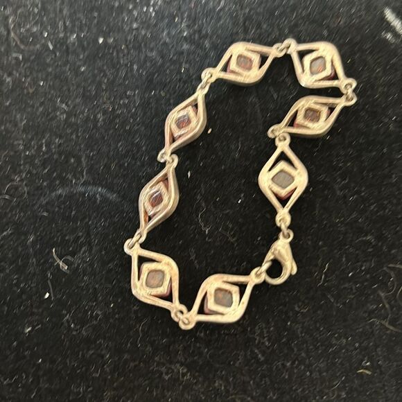 Vintage Amber Silver Bracelet jewel accessory Fossil charm stone diamond design - Picture 7 of 8